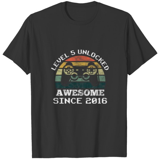 Kids Level 5 Unlocked Awesome Since 2016 5Th Birth T-shirt