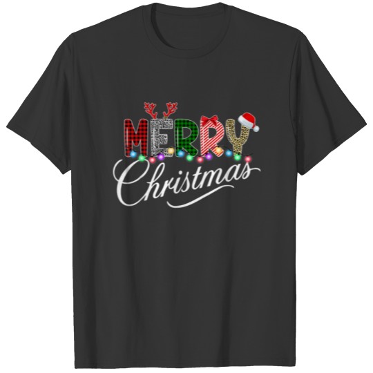 Merry Christmas Leopard Buffalo Red Plaid For T-shirt