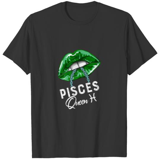 Womens Green Pisces Queen Lips Chain Zodiac St Pat T-shirt