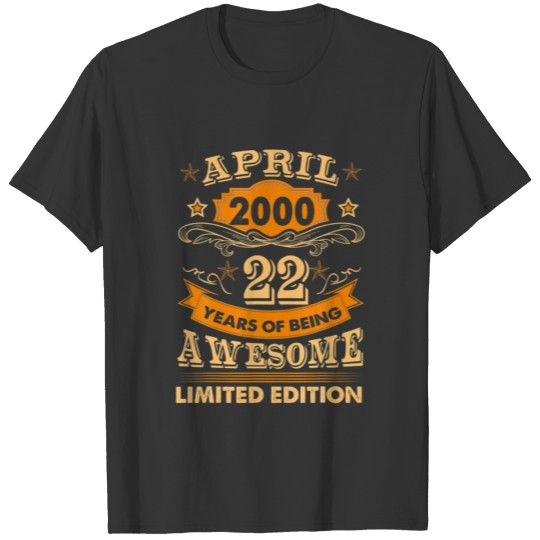 22Year Old Gift Vintage April 2000 22Th Birthday T-shirt