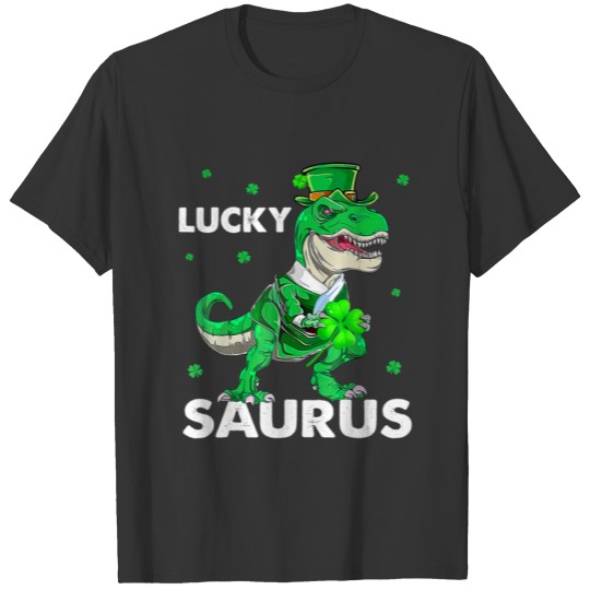 Lucky Saurus T Rex Dinosaur Shamrock Irish St Patr T-shirt
