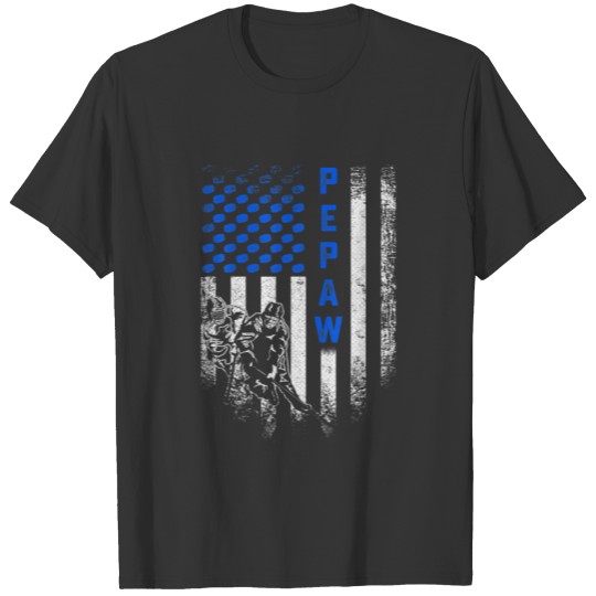 Vintage USA American Flag Proud Hockey Pepaw Silho T-shirt