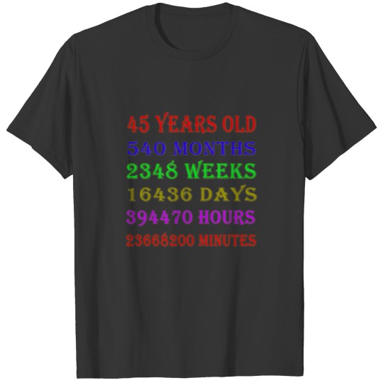 45th Birthday Milestones T-shirt