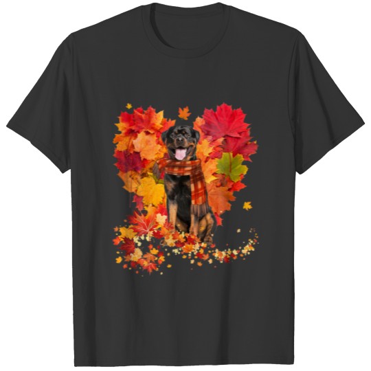 Rottweiler Autumn Maple Heart Leaf Fall Cute Rotti T-shirt