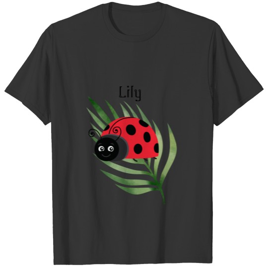 Lily Ladybird on a leaf to personalize T-shirt