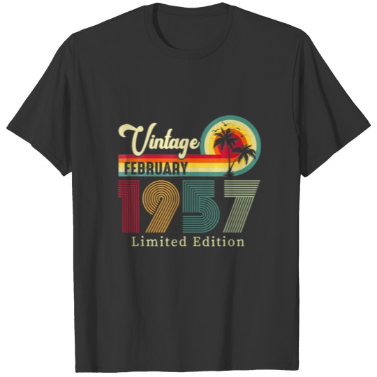 Vintage-February-1957-Birthday-On-The-Beach-65Th T-shirt