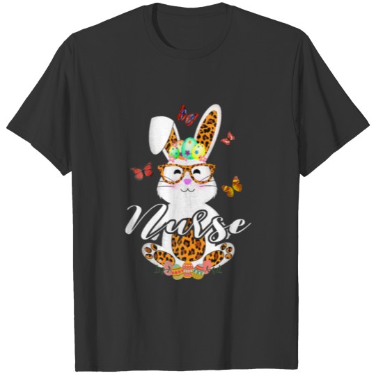 Easter Nurse Leopard Cute Bunny Wearing Glasses Hu T-shirt