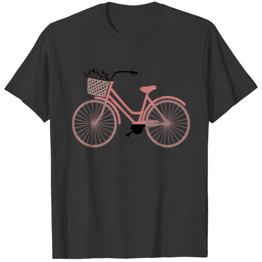 OLD FASHIONED PINK BICYCLE WITH FLOWER BASKET T-shirt