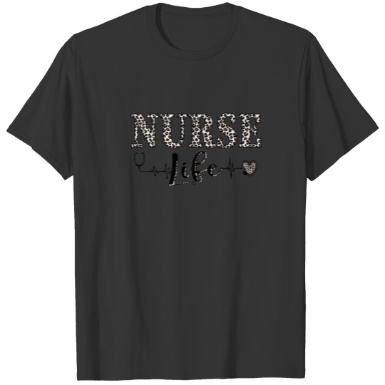 Nurse Life Healthcare Cheetah Heart Leopard Plaid T-shirt