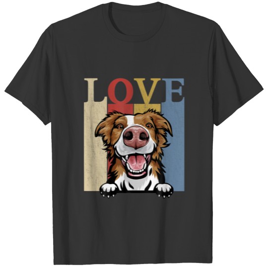 I Love My Border Collie Vintage Retro Dog Mom T-shirt