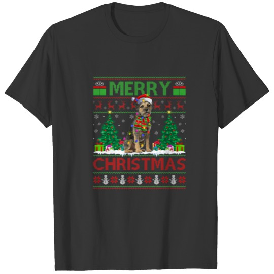 Xmas Lighting Santa Hat Ugly Border Terrier Christ T-shirt