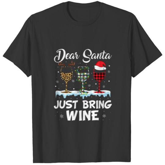 Dear Santa Just Bring Wine Leopard Christmas Light T-shirt