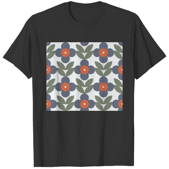 Cute blue,red,retro,floral pattern,vintage,chic, S T-shirt