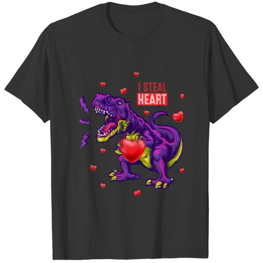 I Steal Hearts Valentines Day Dinosaur Boys Valent T-shirt