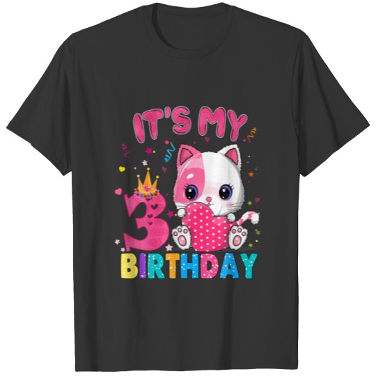 Kids 3 Years Old 3Rd Birthday Cat Girls Awesome Si T-shirt