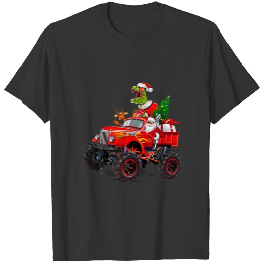 Funny Santa Truck Trex Kids Christmas Dinosaur Rex T-shirt