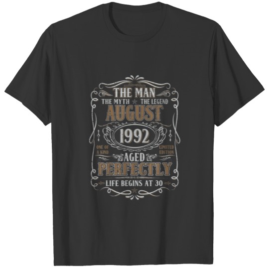 August 1992 Man Myth Legend 30Th Birthday 30 Years T-shirt