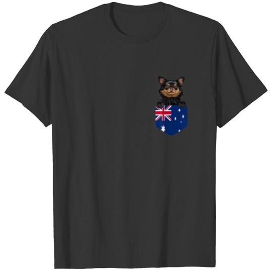 Australia Flag Black Chihuahua Dog In Pocket T-shirt