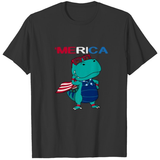 Merica Cute Rex Dinosaur With American Flag T-shirt