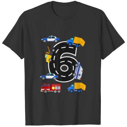 6Th Birthday Boys Fire Truck Police Car 6 Year Old T-shirt