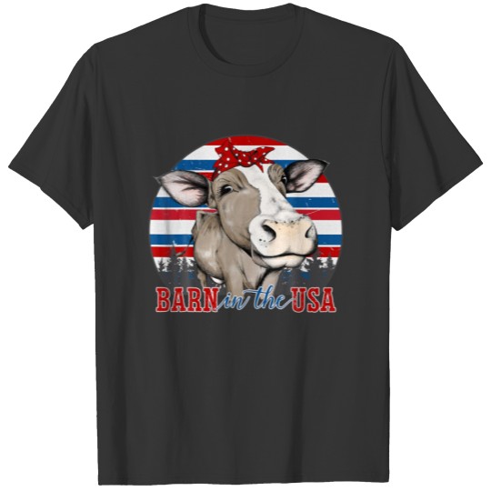 Barn In The USA 4Th Of July Cow American Flag Cows T-shirt