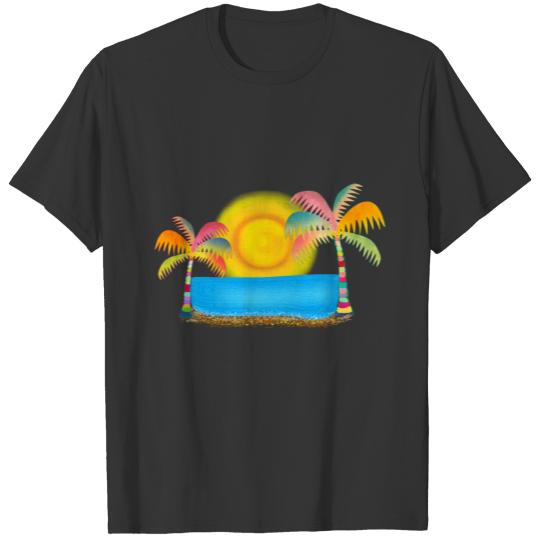 Coconut tree sun beach summer colorful trees T-shirt