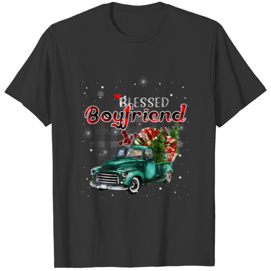 Blessed Boyfriend Red Plaid Christmas Matching Fam T-shirt