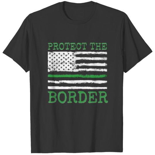 Protect the Border American Flag Green Line   Polo T-shirt