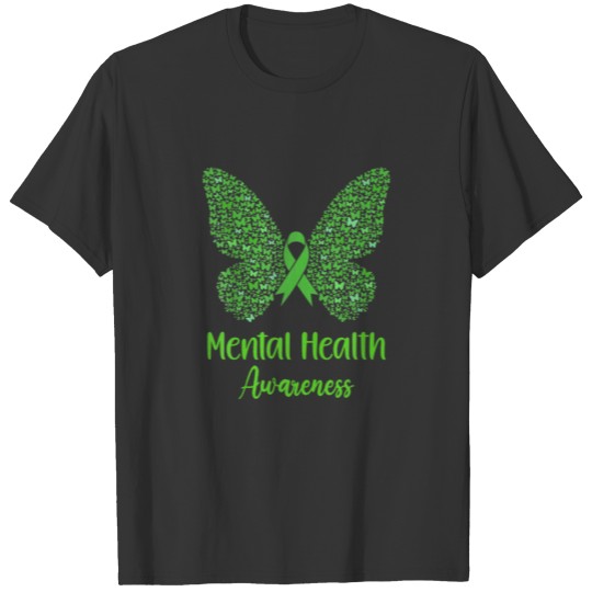 Mental Health Awareness Green Ribbon Butterfly Wom T-shirt