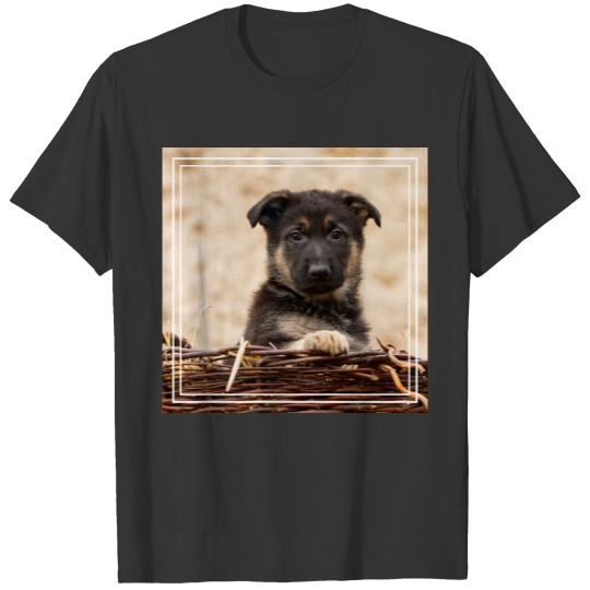 German Shepherd Puppy In Basket T-shirt