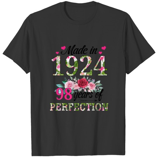 Made In 1924 Floral 98 Year Old 98Th Birthday Gift T-shirt