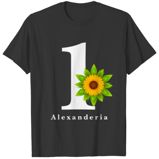 Yellow sunflower Age Name, one 1st birthday child T-shirt