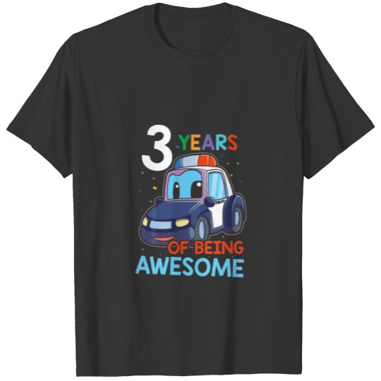 Kids 3 Year Old Birthday Boy 3Rd Police Car Gift T-shirt