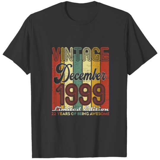 22 Years Old Retro December 1999 22Nd Birthday Dec T-shirt