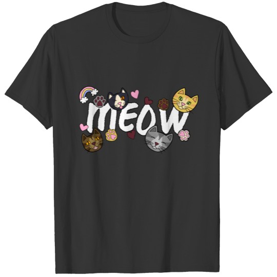 MEOW! Heavenly Cute Doodle Cats, Hearts, and Paws T-shirt