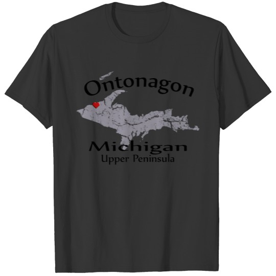 Ontonagon Michigan Heart Map Design Raglan T-shirt