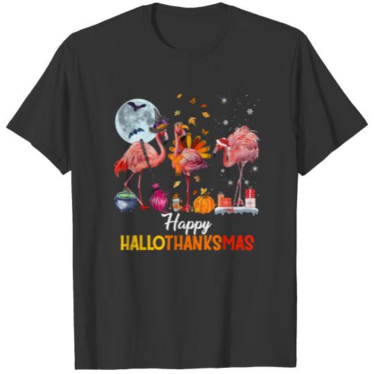 Flamingo Halloween And Merry Christmas Happy Hallo T-shirt