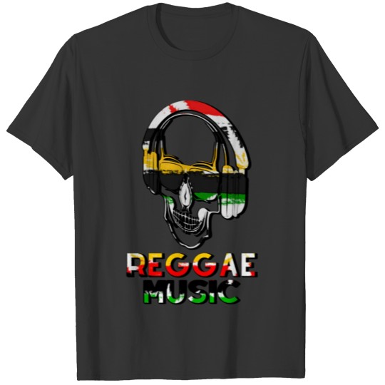 Cute Green Yellow Red Rasta Reggae Music Skull T-shirt