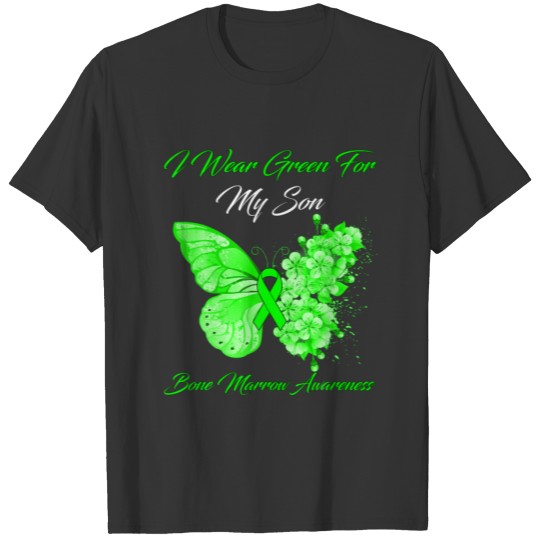 Butterfly I Wear Green For My Son Bone Marrow Awar T-shirt