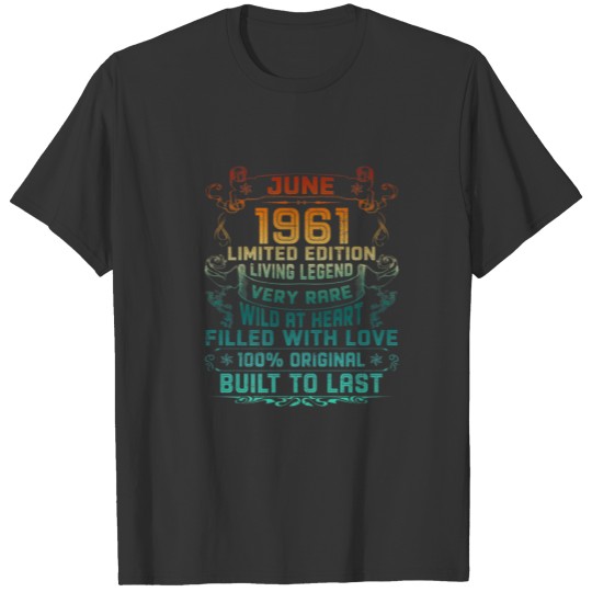 Vintage 61 Years Old June 1961 61Th Birthday Gift T-shirt
