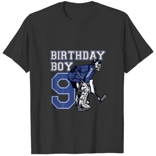 Kids 9 Year Old Ice Hockey Goalie Themed Birthday T-shirt