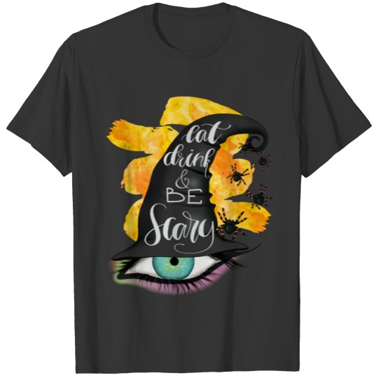 Eat Drink Scary Witches Hat Watercolor Orange T-shirt