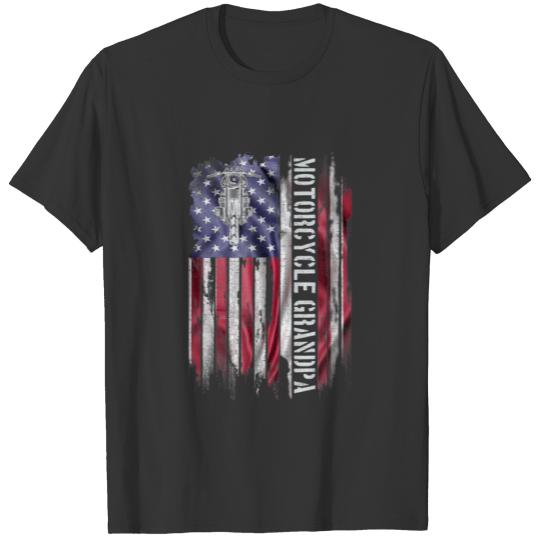 Vintage USA Flag Motorcycle Dirt Bike Grandpa Silh T-shirt