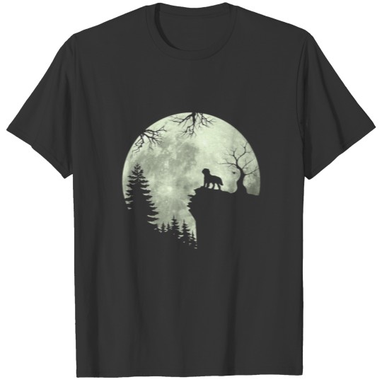 St Bernard Dog And Moon Howl In Forest Dog T-shirt