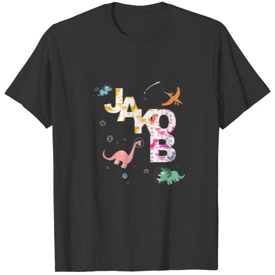 Jakob - Cool Boys Name With Cute Space Dinosaurs T-shirt