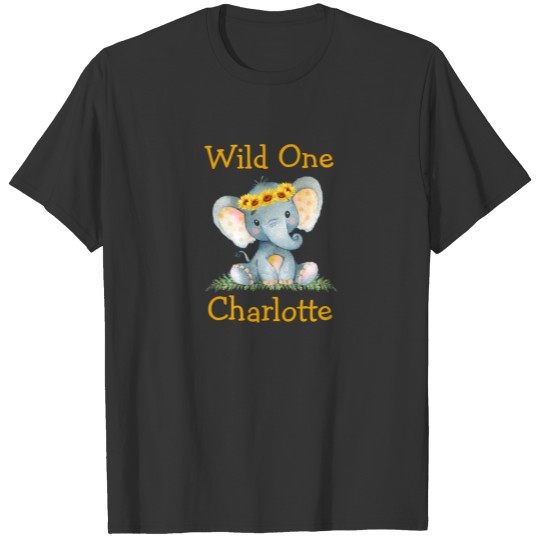 Wild One 1st Birthday Elephant Sunflowers T-shirt