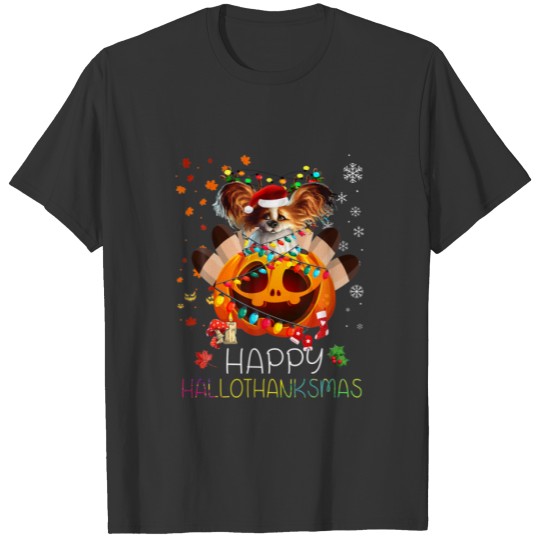 Funny Papillon Dog Happy Thanksgiving Halloween Xm T-shirt