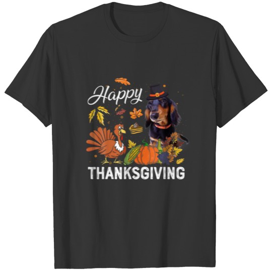 Happy Thanksgiving Cute Dachshund Turkey Pumpkin F T-shirt