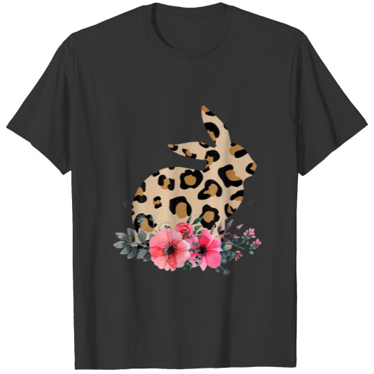 Bunny Leopard Print Floral Cute Easter Girls Wo T-shirt