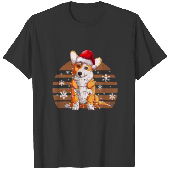 Cute Christmas Costume Welsh Corgi Lights Portrait T-shirt